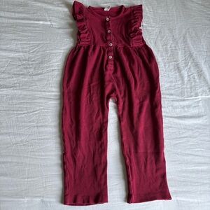 Kate Quinn Burgundy Fine Ribbed Ruffled Shoulder Jumpsuit • Size 3T
